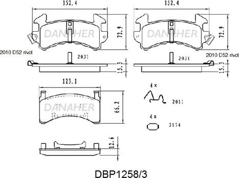 Danaher DBP1258/3 - Гальмівні колодки, дискові гальма autocars.com.ua