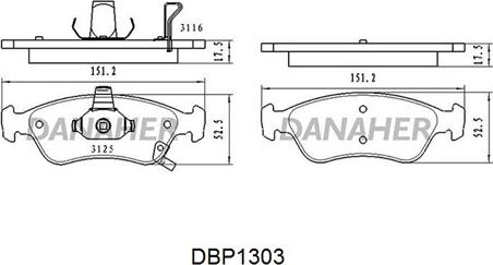 Danaher DBP1303 - Гальмівні колодки, дискові гальма autocars.com.ua