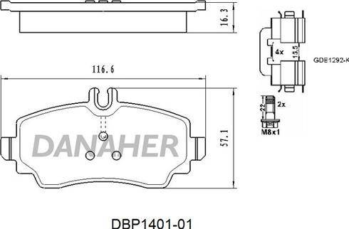 Danaher DBP1401-01 - Гальмівні колодки, дискові гальма autocars.com.ua