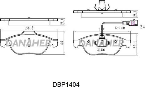 Danaher DBP1404 - Гальмівні колодки, дискові гальма autocars.com.ua