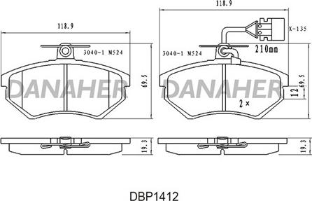 Danaher DBP1412 - Гальмівні колодки, дискові гальма autocars.com.ua