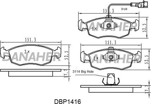 Danaher DBP1416 - Гальмівні колодки, дискові гальма autocars.com.ua