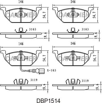 Danaher DBP1514 - Тормозные колодки, дисковые, комплект autodnr.net