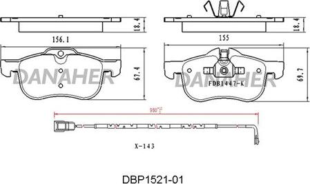Danaher DBP1521-01 - Тормозные колодки, дисковые, комплект autodnr.net