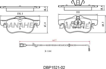 Danaher DBP1521-02 - Гальмівні колодки, дискові гальма autocars.com.ua