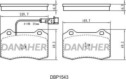 Danaher DBP1543 - Гальмівні колодки, дискові гальма autocars.com.ua