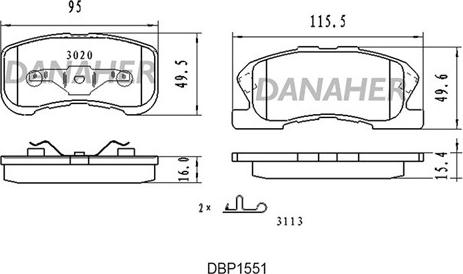 Danaher DBP155/1 - Гальмівні колодки, дискові гальма autocars.com.ua
