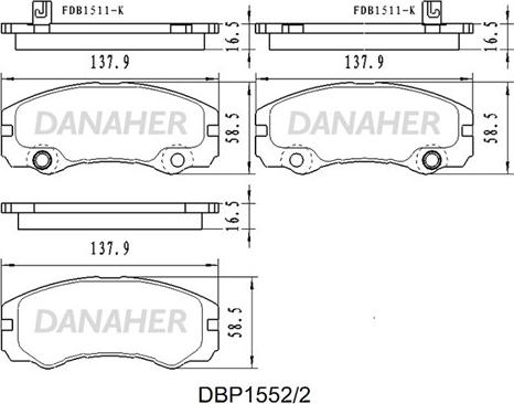 Danaher DBP1552/2 - Гальмівні колодки, дискові гальма autocars.com.ua