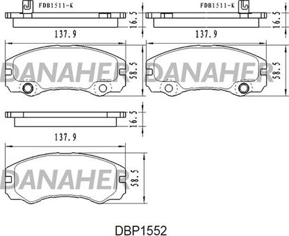 Danaher DBP1552 - Гальмівні колодки, дискові гальма autocars.com.ua