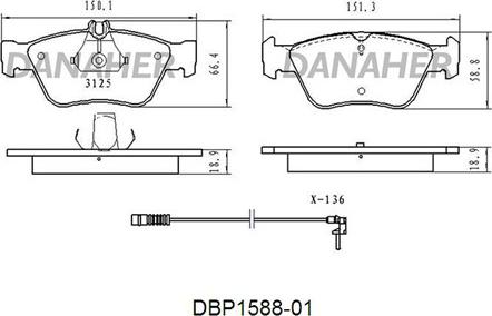 Danaher DBP1588-01 - Гальмівні колодки, дискові гальма autocars.com.ua