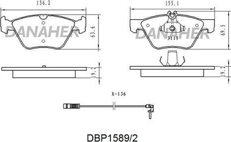 Danaher DBP1589/2 - Гальмівні колодки, дискові гальма autocars.com.ua