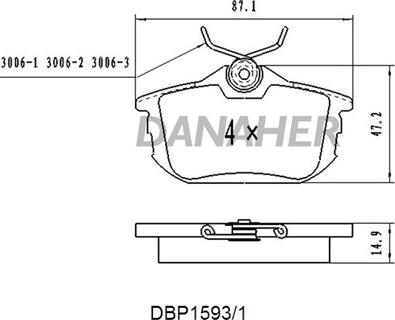 Danaher DBP1593/1 - Гальмівні колодки, дискові гальма autocars.com.ua