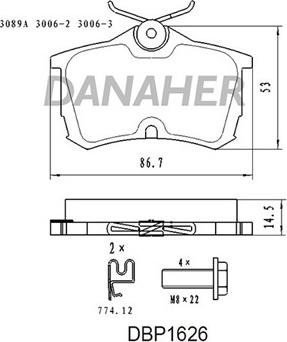 Danaher DBP1626 - Гальмівні колодки, дискові гальма autocars.com.ua