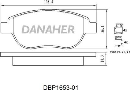 Danaher DBP1653-01 - Гальмівні колодки, дискові гальма autocars.com.ua