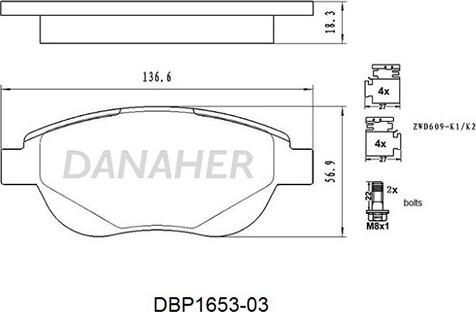 Danaher DBP1653-03 - Гальмівні колодки, дискові гальма autocars.com.ua