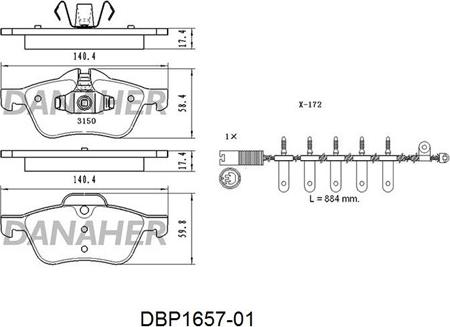 Danaher DBP1657-01 - Гальмівні колодки, дискові гальма autocars.com.ua