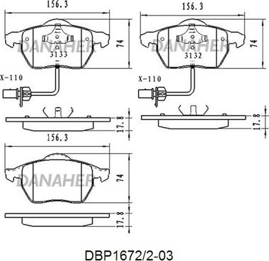 Danaher DBP1672/2-03 - Гальмівні колодки, дискові гальма autocars.com.ua
