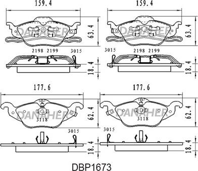 Danaher DBP1673 - Гальмівні колодки, дискові гальма autocars.com.ua