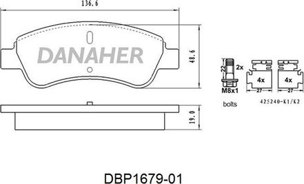 Danaher DBP1679-01 - Гальмівні колодки, дискові гальма autocars.com.ua