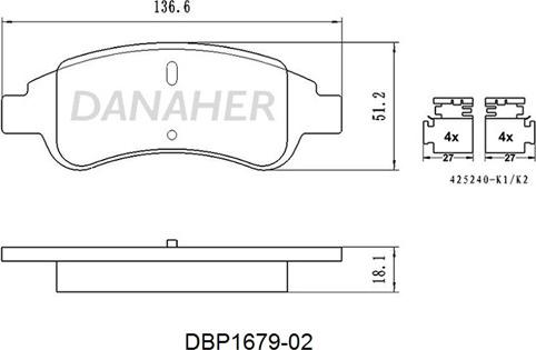 Danaher DBP1679-02 - Гальмівні колодки, дискові гальма autocars.com.ua