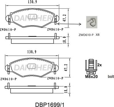 Danaher DBP1699/1 - Тормозные колодки, дисковые, комплект autodnr.net