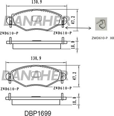 Danaher DBP1699 - Гальмівні колодки, дискові гальма autocars.com.ua