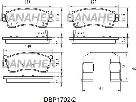 Danaher DBP1702/2 - Гальмівні колодки, дискові гальма autocars.com.ua