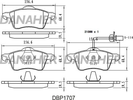 Danaher DBP1707 - Гальмівні колодки, дискові гальма autocars.com.ua