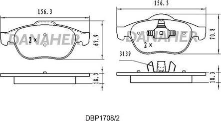 Danaher DBP1708/2 - Гальмівні колодки, дискові гальма autocars.com.ua