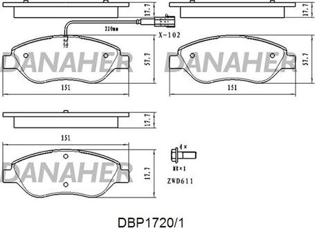 Danaher DBP1720/1 - Гальмівні колодки, дискові гальма autocars.com.ua