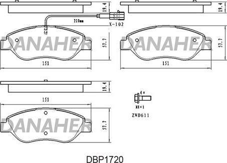 Danaher DBP1720 - Гальмівні колодки, дискові гальма autocars.com.ua