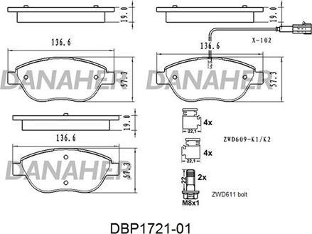 Danaher DBP1721-01 - Гальмівні колодки, дискові гальма autocars.com.ua