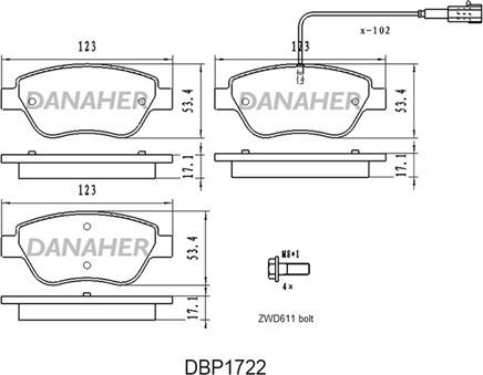 Danaher DBP1722 - Гальмівні колодки, дискові гальма autocars.com.ua