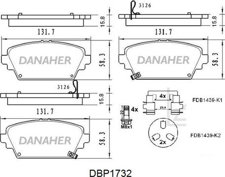 Danaher DBP1732 - Гальмівні колодки, дискові гальма autocars.com.ua
