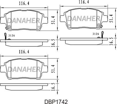 Danaher DBP1742 - Тормозные колодки, дисковые, комплект autodnr.net