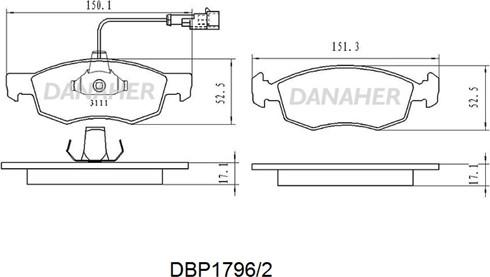 Danaher DBP1796/2 - Гальмівні колодки, дискові гальма autocars.com.ua