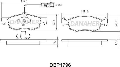 Danaher DBP1796 - Гальмівні колодки, дискові гальма autocars.com.ua