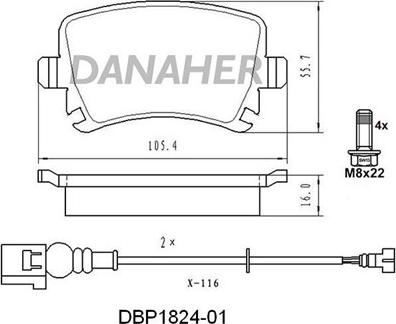 Danaher DBP1824-01 - Тормозные колодки, дисковые, комплект autodnr.net