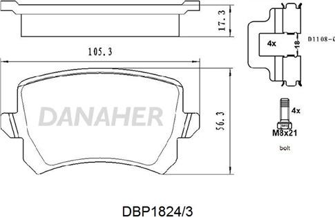 Danaher DBP1824/3 - Гальмівні колодки, дискові гальма autocars.com.ua