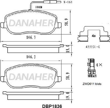 Danaher DBP1836 - Гальмівні колодки, дискові гальма autocars.com.ua