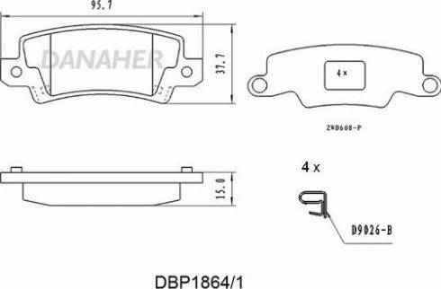 Danaher DBP1864/1 - Гальмівні колодки, дискові гальма autocars.com.ua