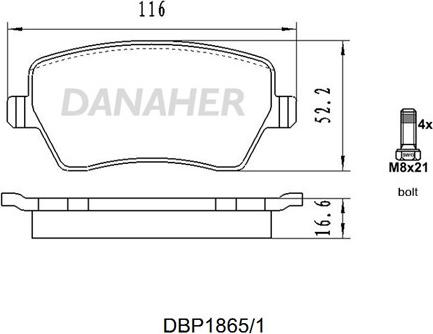 Danaher DBP1865/1 - Гальмівні колодки, дискові гальма autocars.com.ua