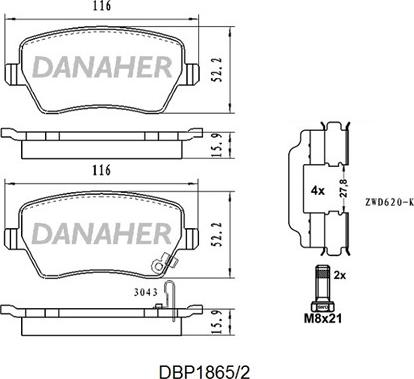 Danaher DBP1865/2 - Гальмівні колодки, дискові гальма autocars.com.ua