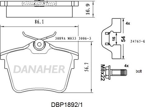 Danaher DBP1892/1 - Гальмівні колодки, дискові гальма autocars.com.ua