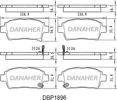 Danaher DBP1896 - Тормозные колодки, дисковые, комплект autodnr.net
