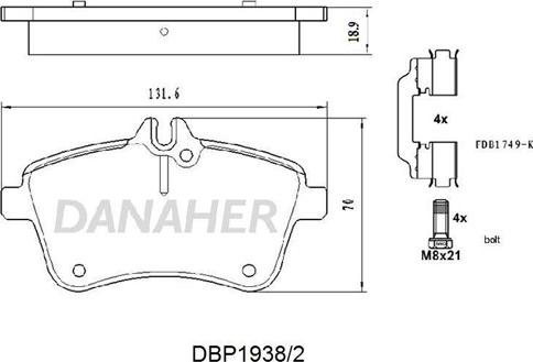 Danaher DBP1938/2 - Гальмівні колодки, дискові гальма autocars.com.ua