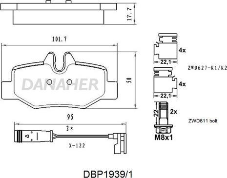 Danaher DBP1939/1 - Гальмівні колодки, дискові гальма autocars.com.ua