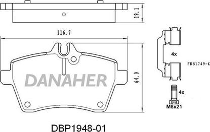 Danaher DBP1948-01 - Гальмівні колодки, дискові гальма autocars.com.ua
