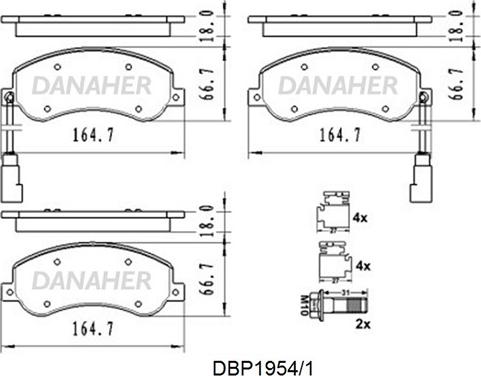 Danaher DBP1954/1 - Гальмівні колодки, дискові гальма autocars.com.ua
