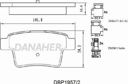 Danaher DBP1957/2 - Гальмівні колодки, дискові гальма autocars.com.ua